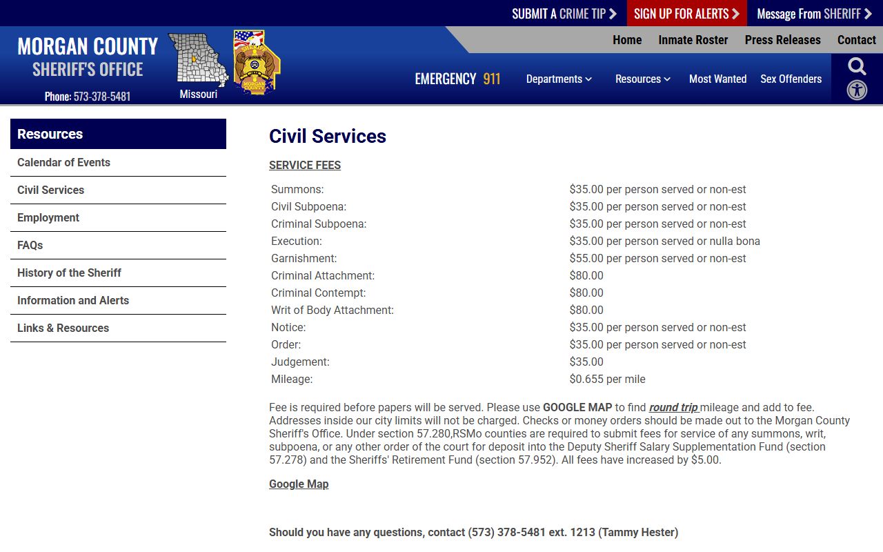 Morgan County arrest records sheriff civil services and process information