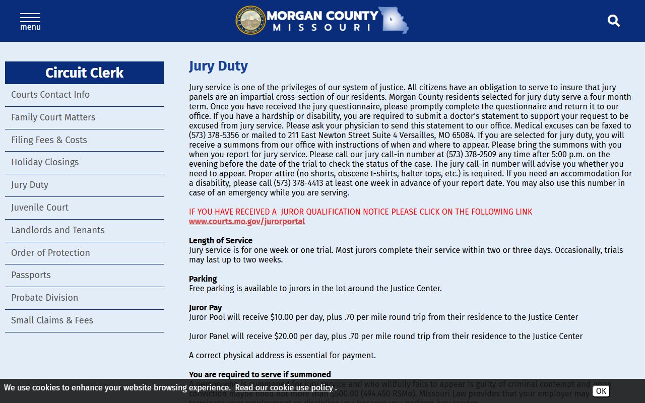 Morgan County court dockets jury service schedule and call-in information