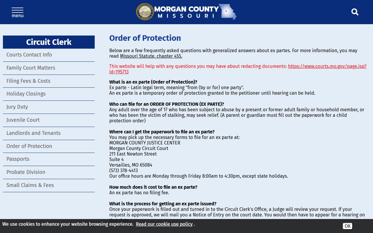 Morgan County court dockets order of protection filing process