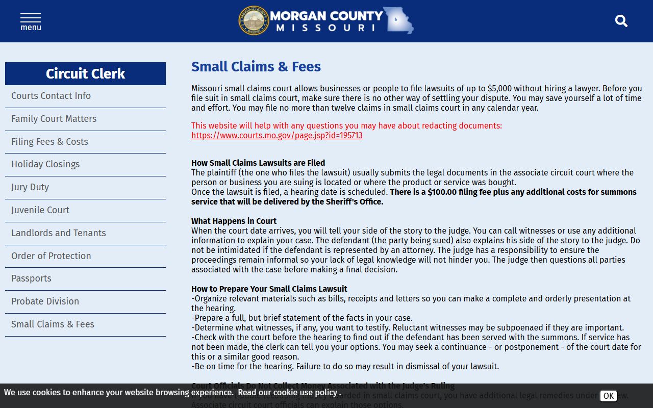 Morgan County court dockets small claims and trial de novo information