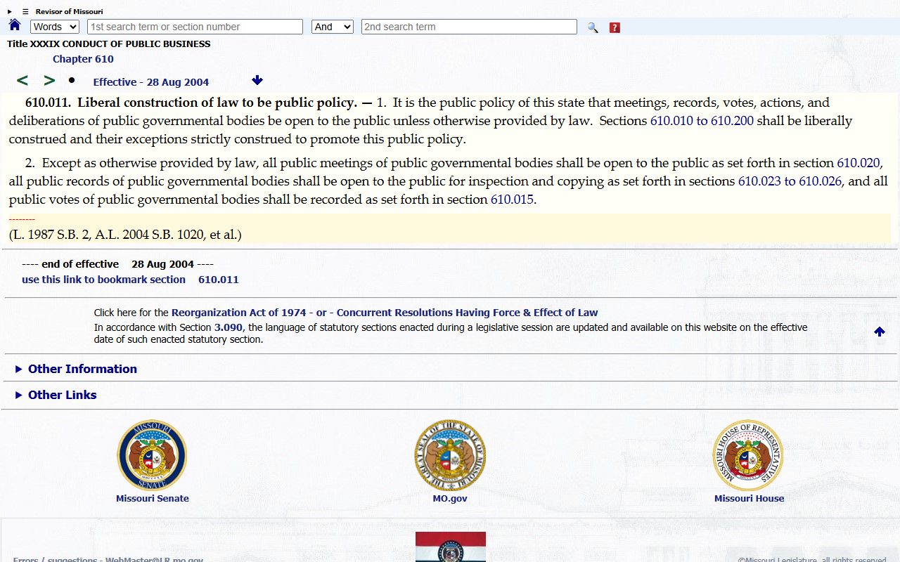 Morgan County court records Missouri Sunshine Law policy statute