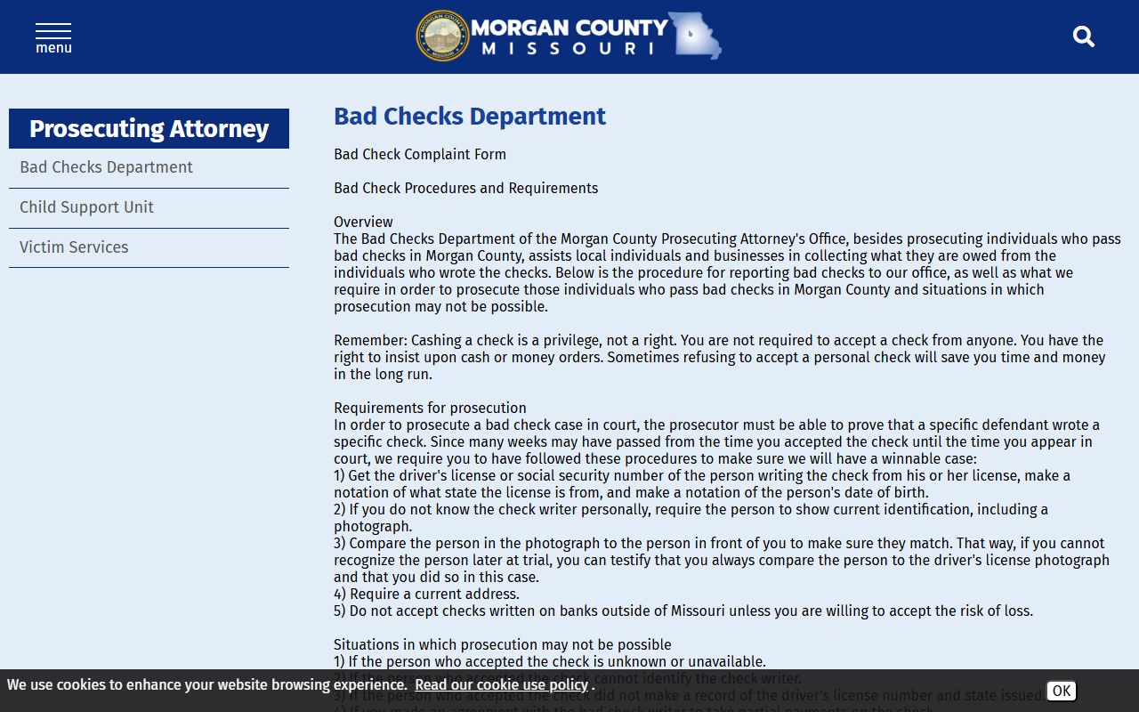 Morgan County criminal court records prosecutor bad check department