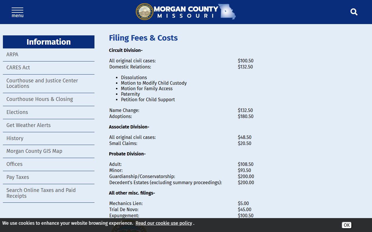Morgan County court records filing fees and court costs
