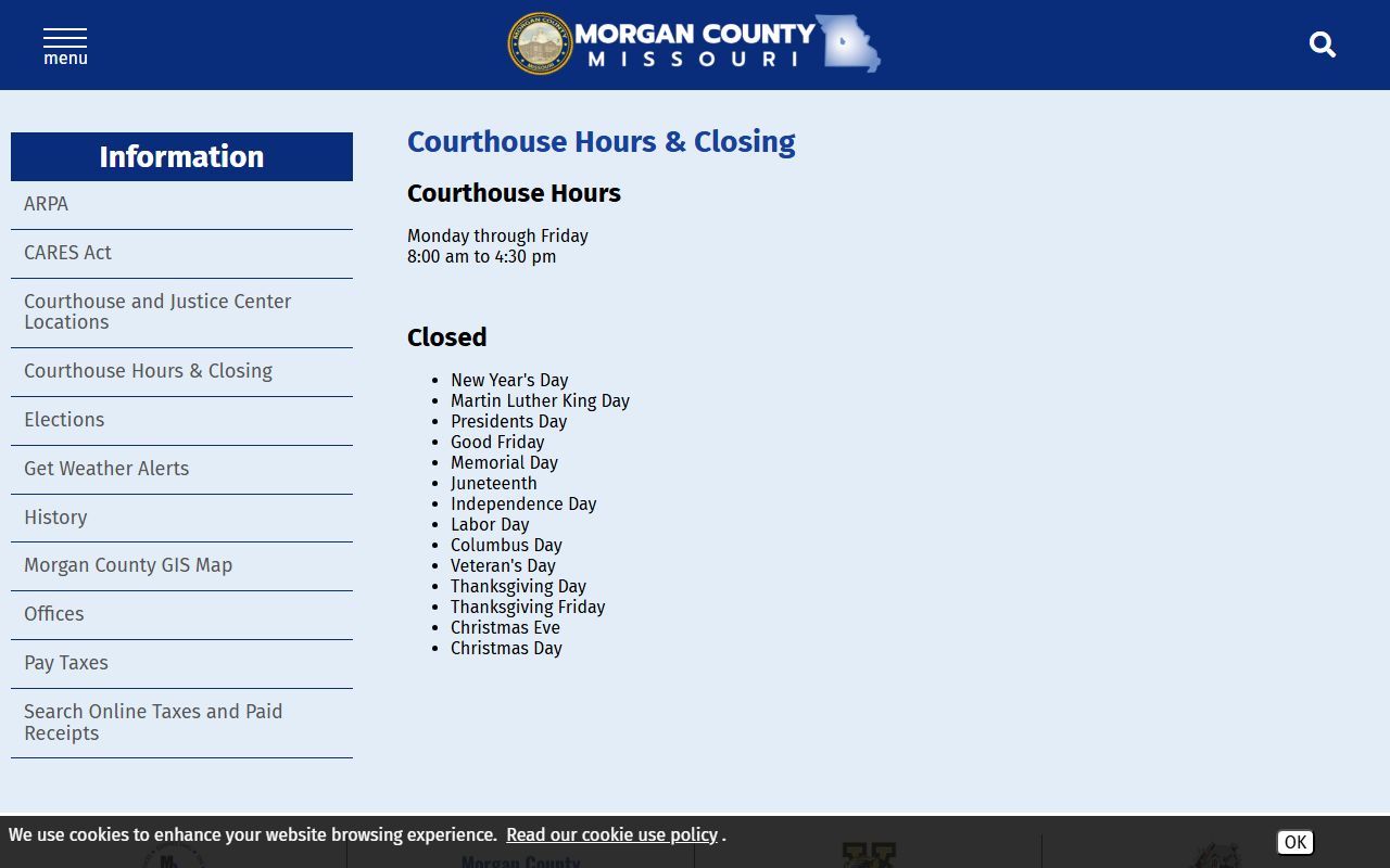 Morgan County court records courthouse hours and closings