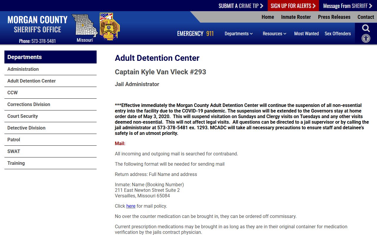Morgan County inmate records Adult Detention Center rules