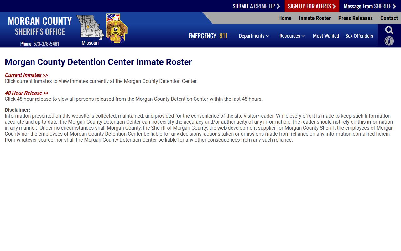 Morgan County inmate records roster choice page