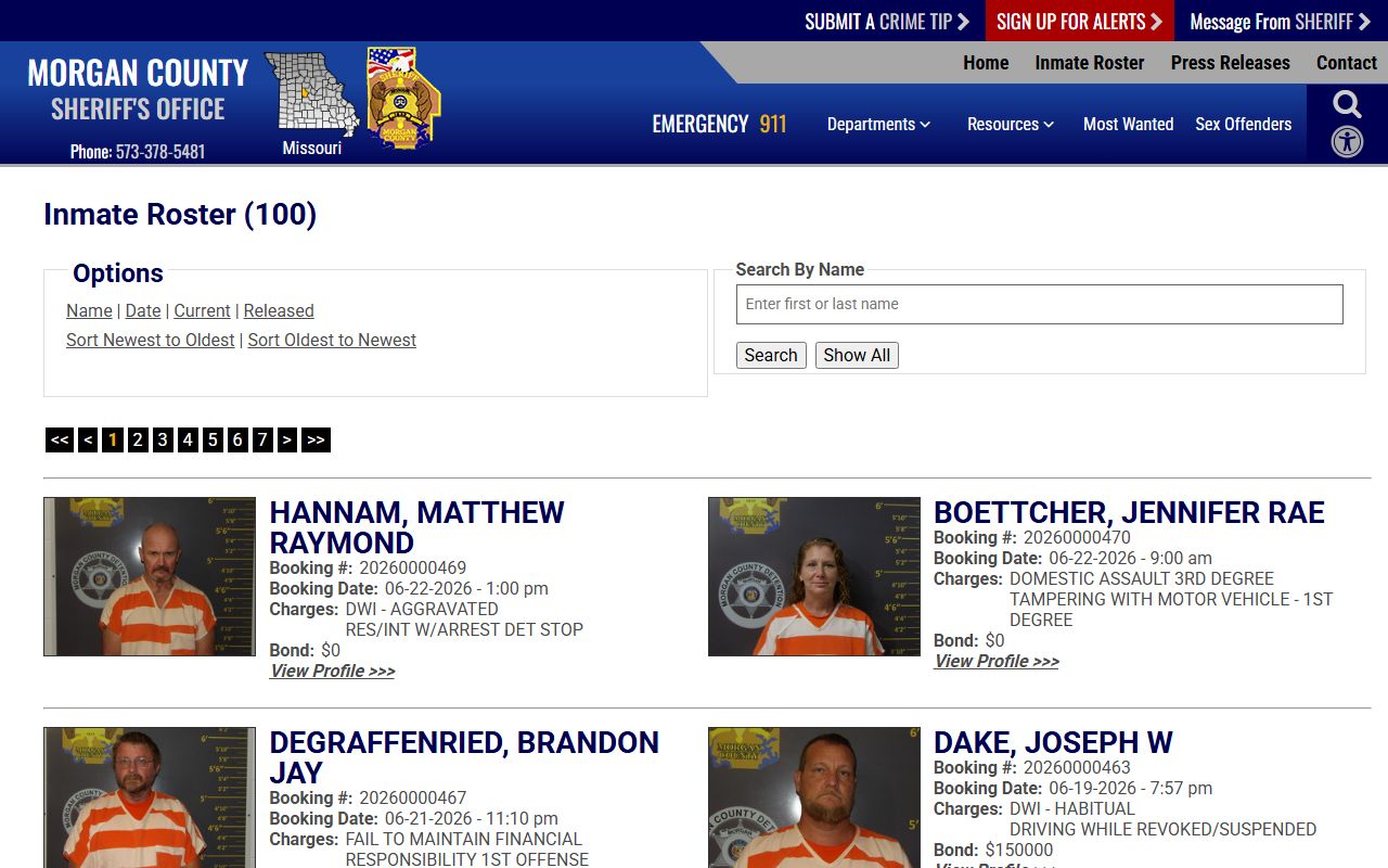Morgan County inmate records current roster search controls
