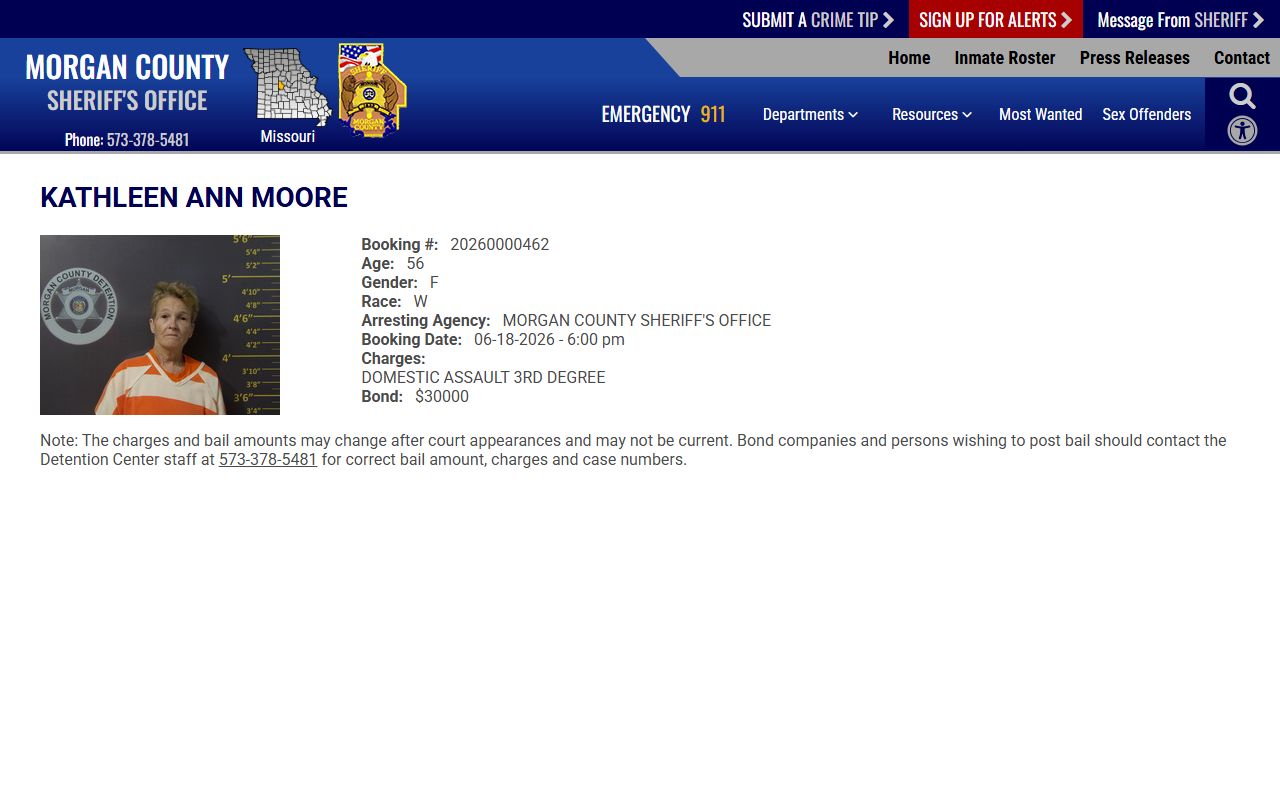 Morgan County inmate records sample booking profile fields
