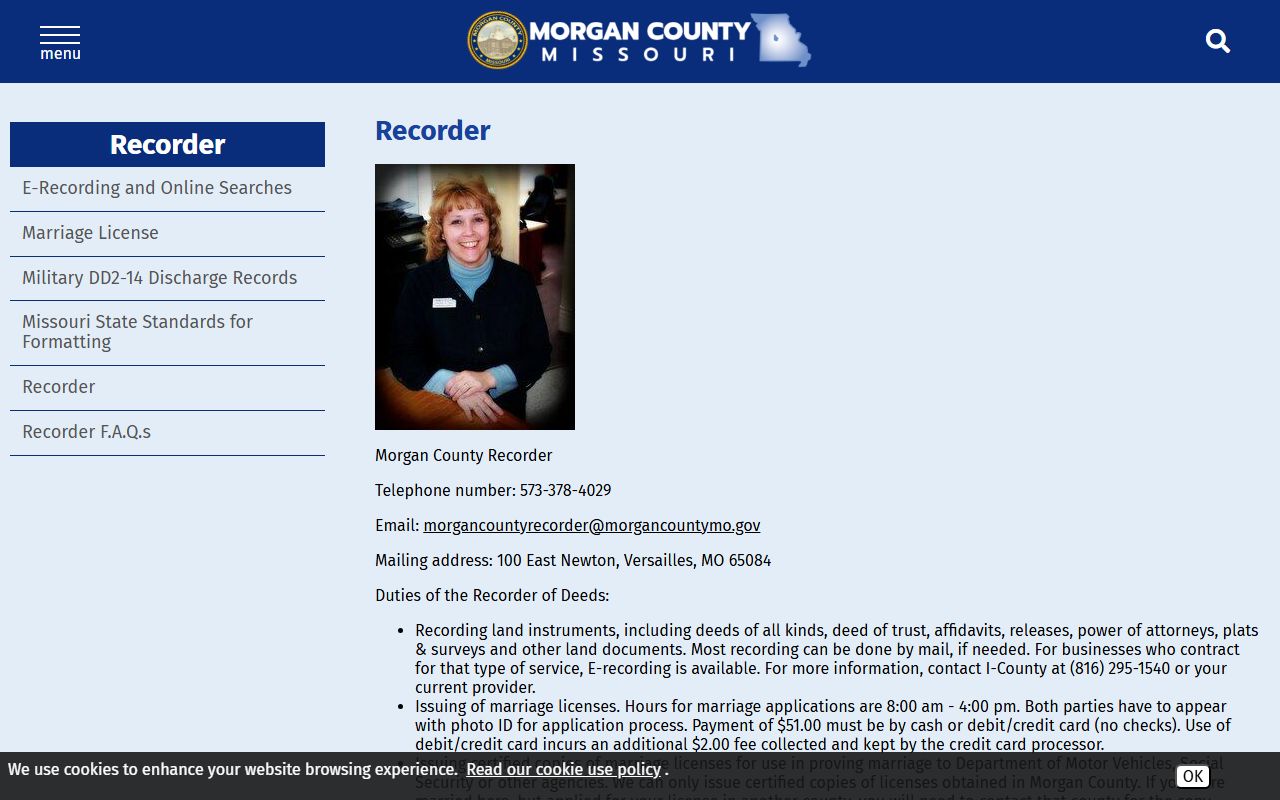 Morgan County marriage records Recorder of Deeds page