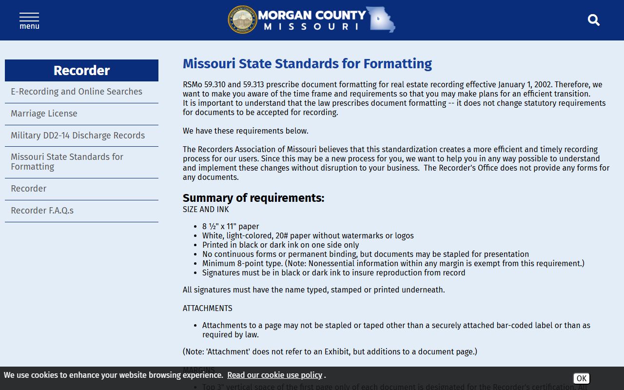 Morgan County marriage records recording standards and fees context