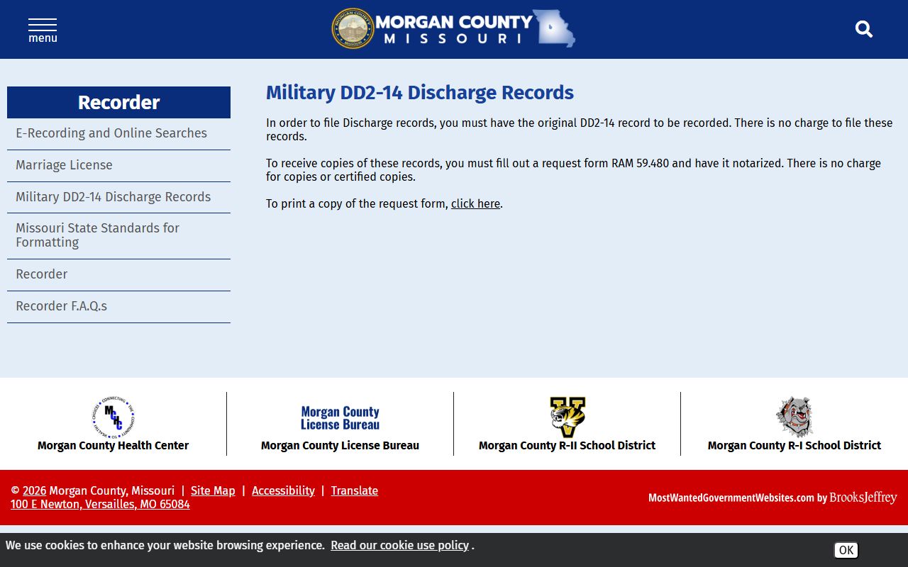 Morgan County marriage records DD214 restricted copy process
