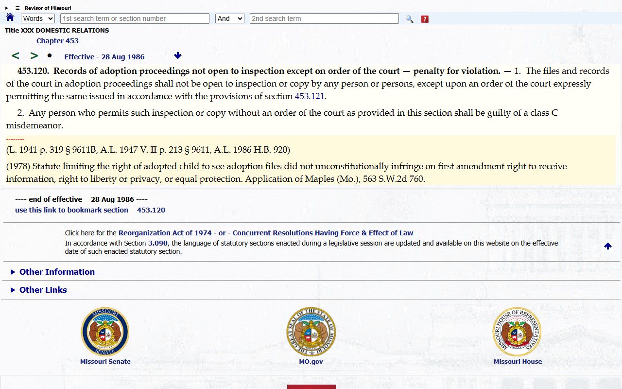 Morgan County probate records Missouri adoption confidentiality statute