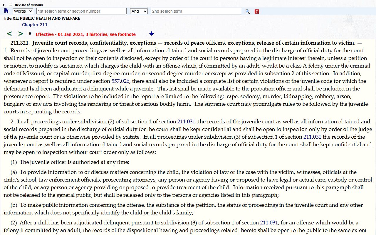 Morgan County probate records Missouri juvenile confidentiality statute