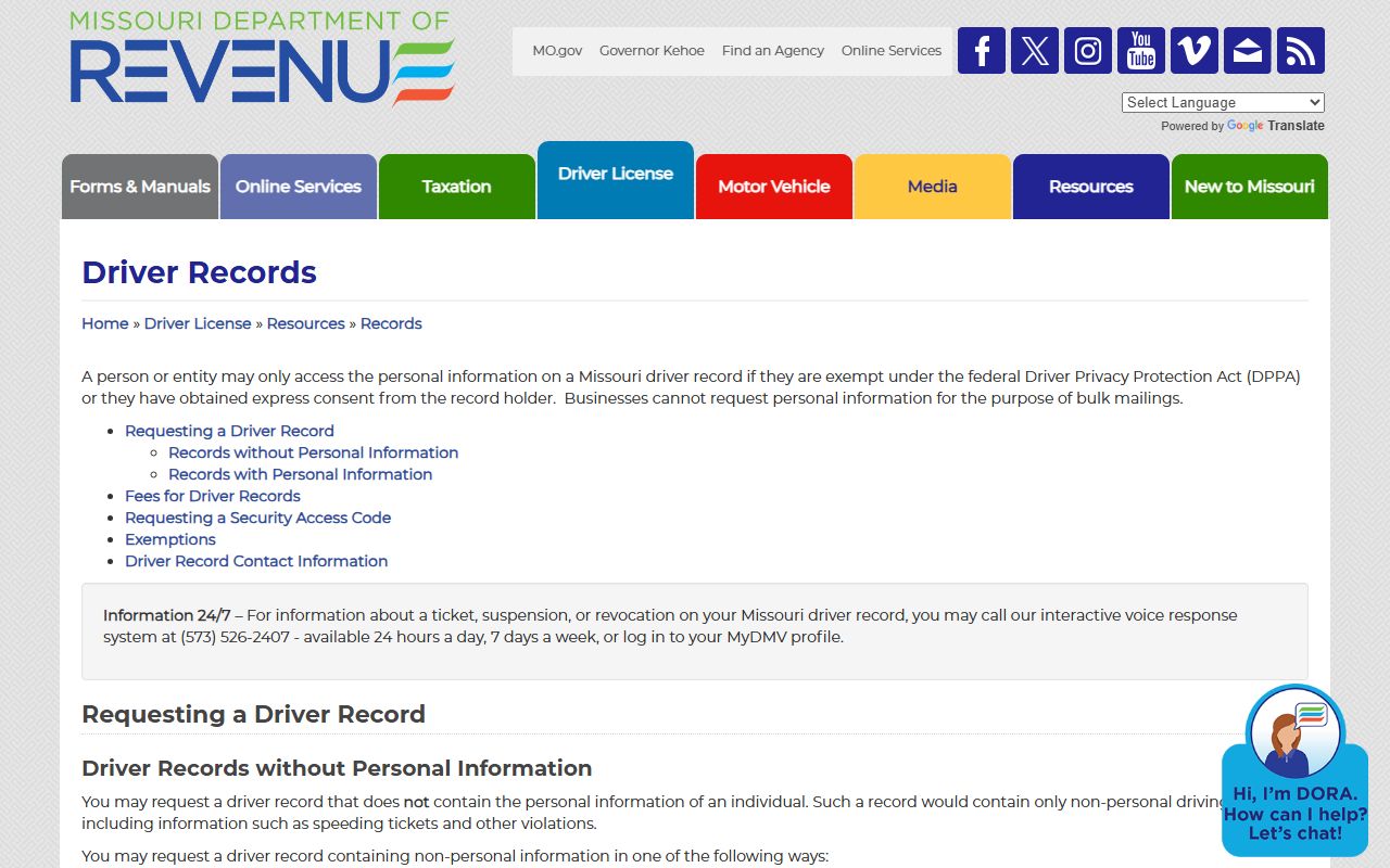 Morgan County traffic court records Missouri DOR driver record access