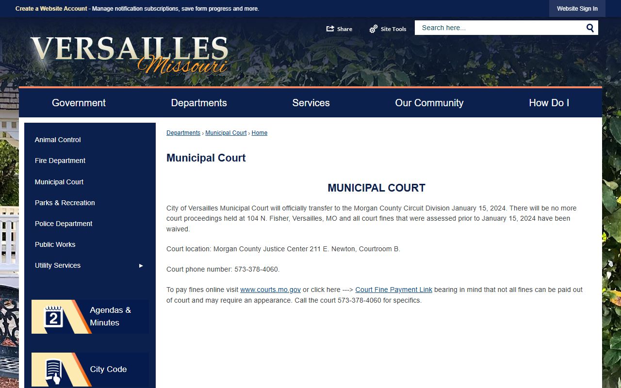Morgan County traffic court records Versailles Municipal Court transfer notice