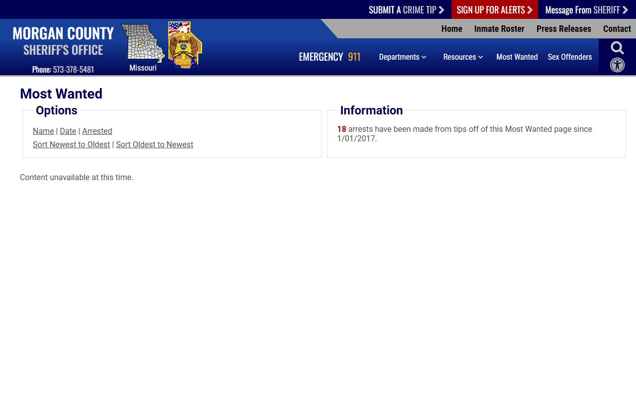 Morgan County warrant records sheriff Most Wanted page