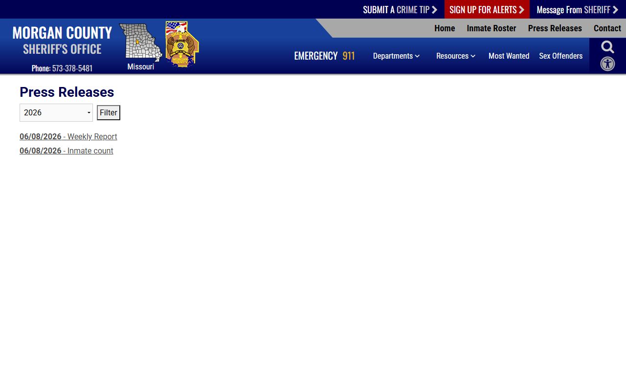 Morgan County warrant records sheriff press release channel
